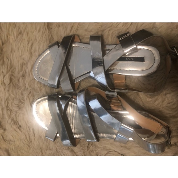 silver ankle strap flat sandals